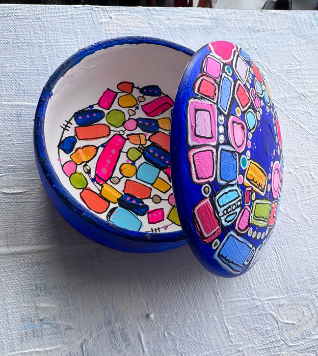 Blue Memory Vessel- original hand painted ceramic box
