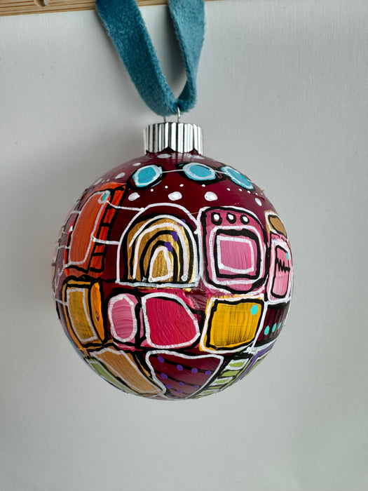 Magenta, teal, gold and yellow Plastic Ornament