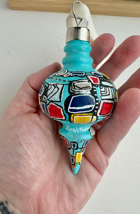 Teal and Primary Colors Ceramic Ornament