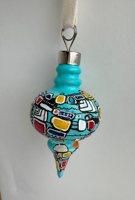 Teal and Primary Colors Ceramic Ornament