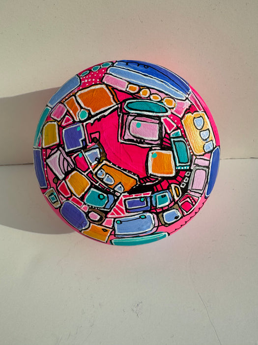 Neon Pink and Blue Hand-Painted Round Ceramic Box