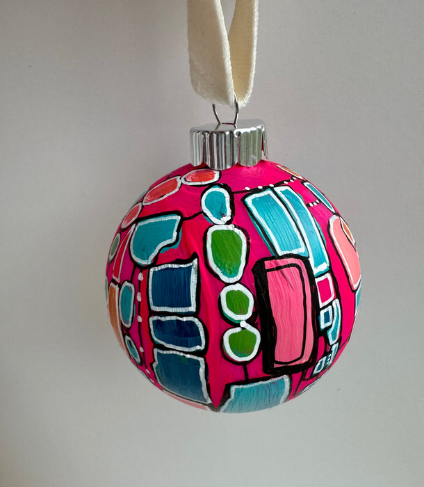 Pink and Teal Plastic Ornament