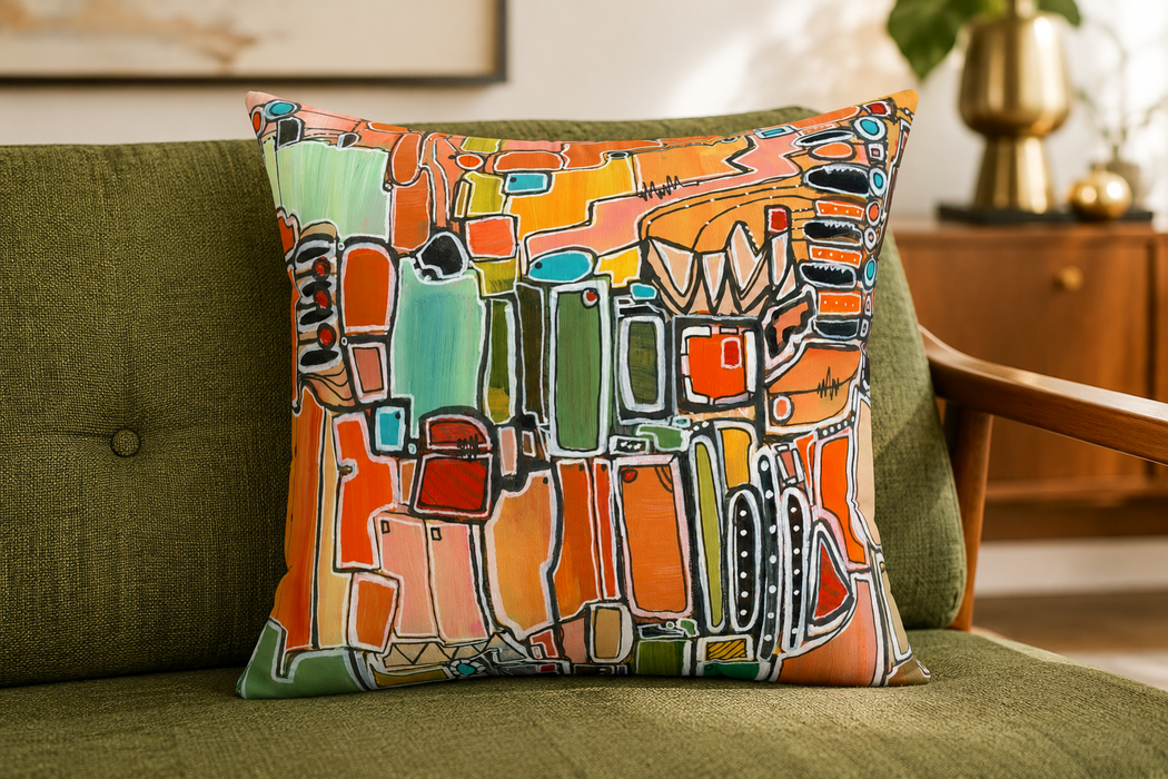 Abstract Orange Geometric  Mid Century Modern Throw Pillow