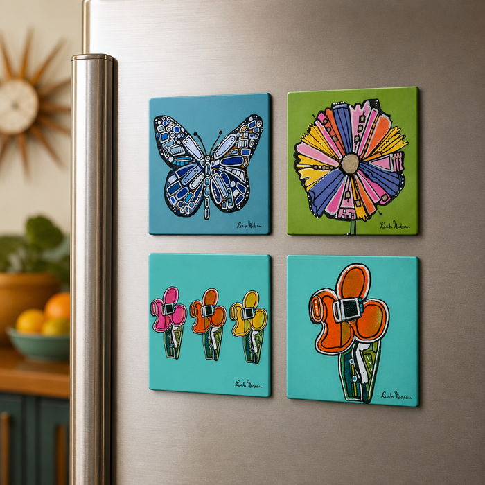 Blue Mosaic Butterfly Magnet — Decorative Refrigerator Art for Nature Lovers