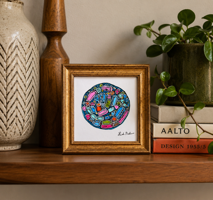 Mini Teal World- Original Painting by Leah Nadeau