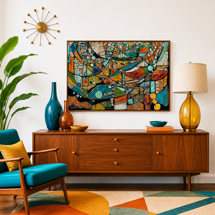 "Palm Canyon Golden Hour" Mid Century Modern geometric abstract fine art print by Leah Nadeau