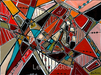 Abstract artwork with geometric shapes and bold colors, signed 'Leah Nadeau'