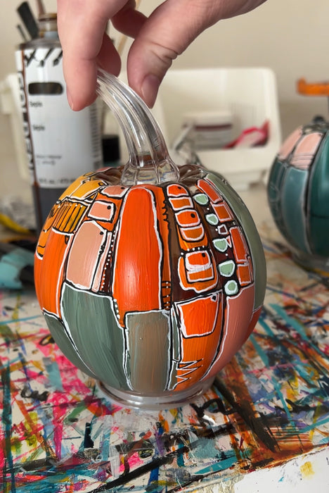 Hand-painted glass pumpkins- set of 2