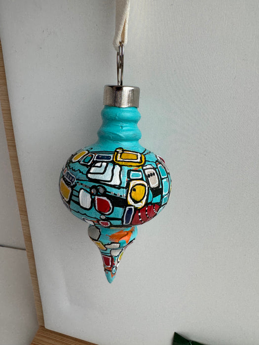 Teal and Primary Colors Ceramic Ornament