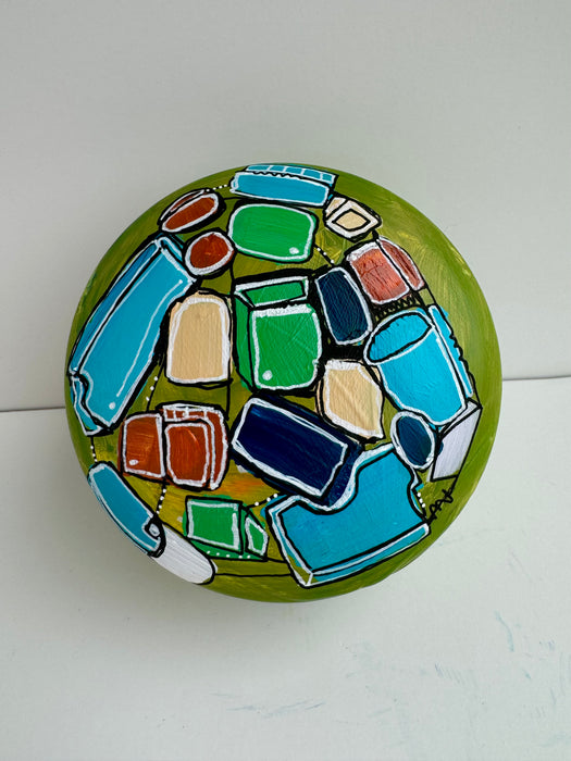 Green and Orange Hand-Painted Round Ceramic Box