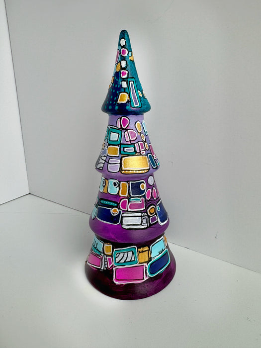 Purple, Turquoise and Magenta Hand-Painted Ceramic Tree