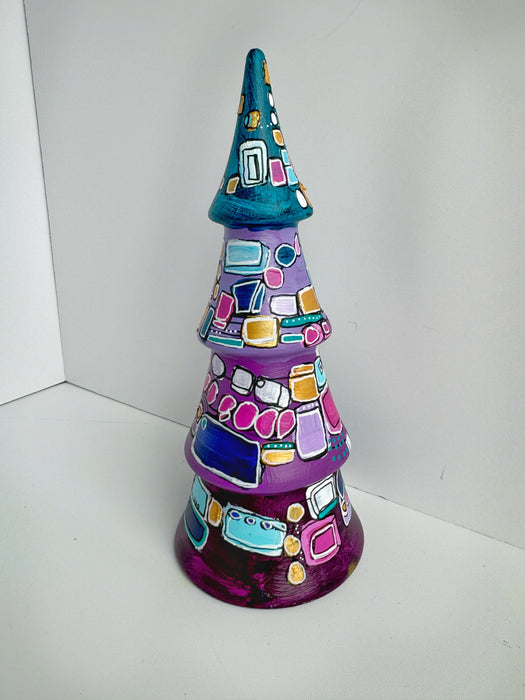 Purple, Turquoise and Magenta Hand-Painted Ceramic Tree