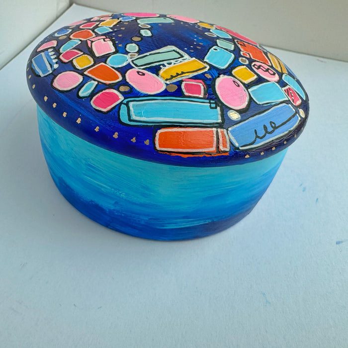 Blue Memory Vessel- Original Hand Painted Ceramic
