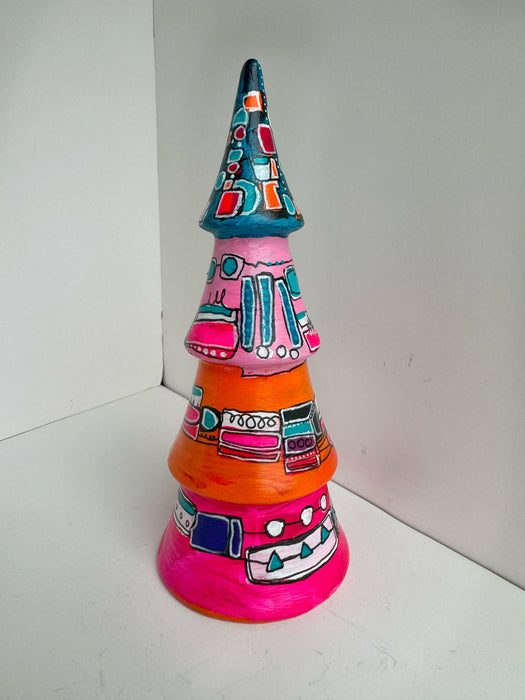 Turquoise, Orange and Magenta Hand-Painted Ceramic Tree