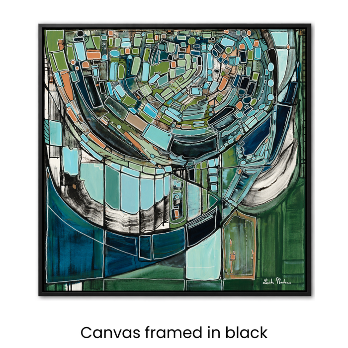 Evergreen Horizon Mid Century Modern Print in Black Frame