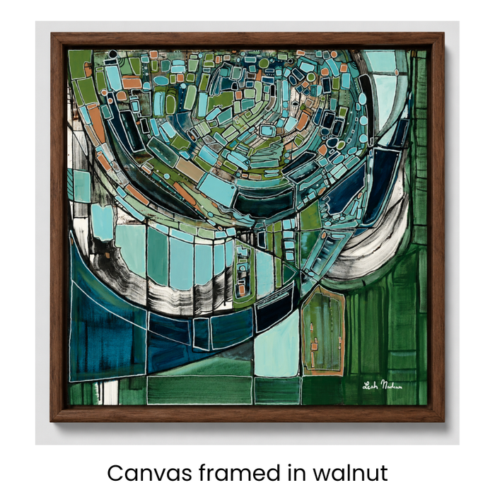 Evergreen Horizon Mid Century Modern Print in Walnut Frame