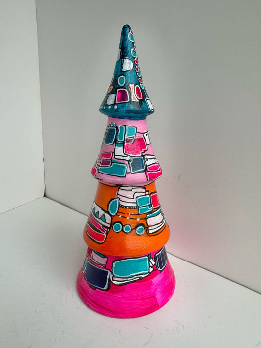 Turquoise, Orange and Magenta Hand-Painted Ceramic Tree