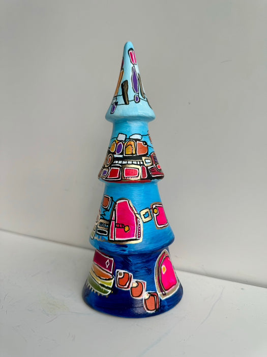 Blue, Hot Pink and Yellow Hand-Painted Ceramic Tree