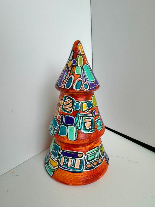 Orange, Purple and Turquoise Hand-Painted Ceramic Tree