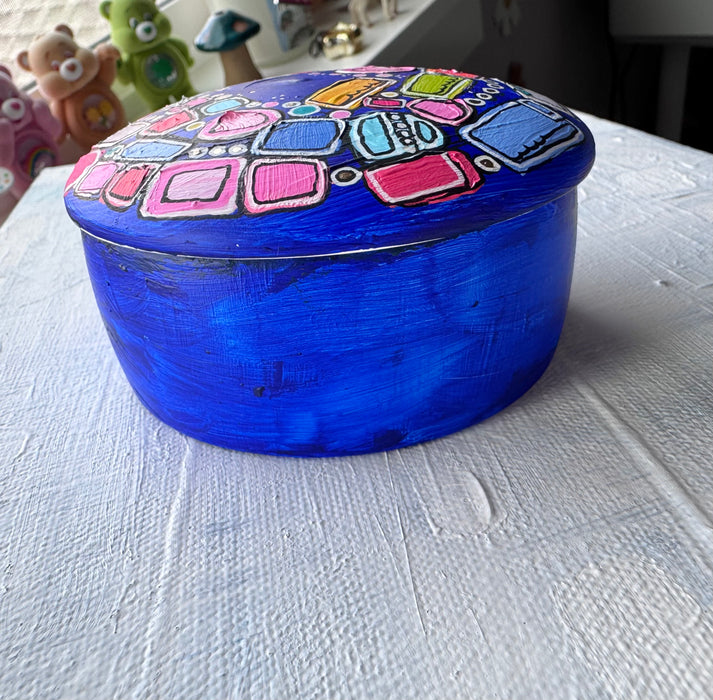 Blue Memory Vessel- original hand painted ceramic box