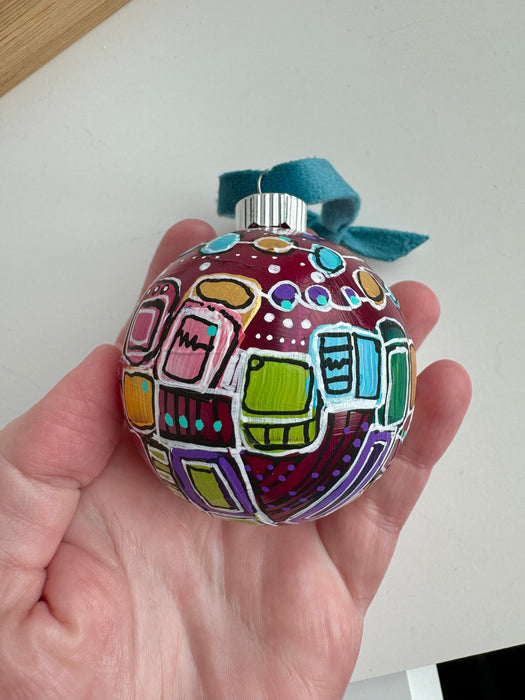 Magenta, teal, gold and yellow Plastic Ornament