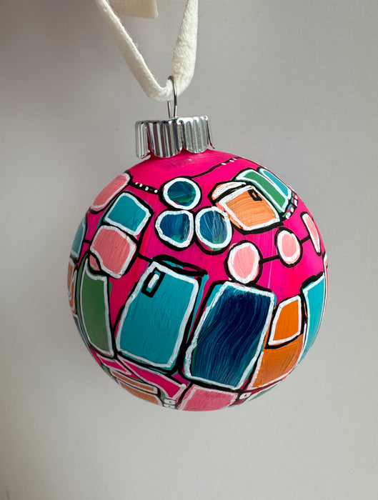 Pink and Teal Plastic Ornament