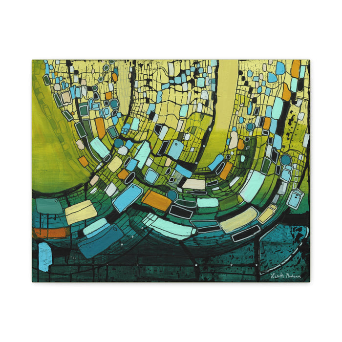 *NEW* Threads of Resilience | Mid Century Modern Abstract Geometric Wall Art | Blue & Green Canvas & Paper Print