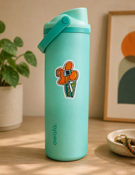 Retro Orange Flower Die-Cut Sticker – Vintage Floral Laptop Decal, Water Bottle Sticker