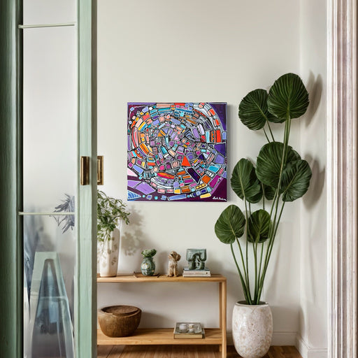 Geometric Purple Abstract Painting by Leah Nadeau