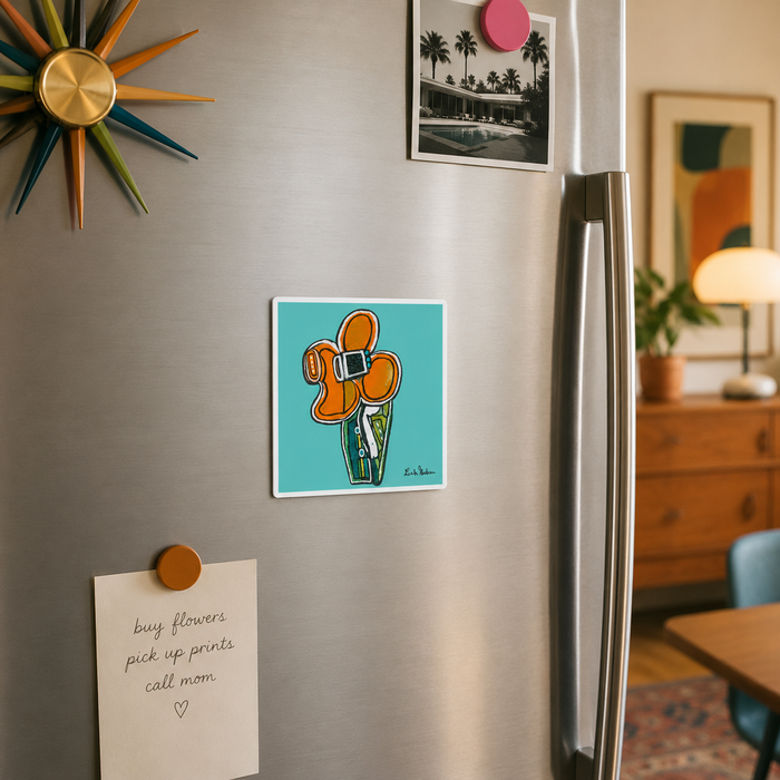 Retro Orange Abstract Floral - Colorful Kitchen Fridge Magnet