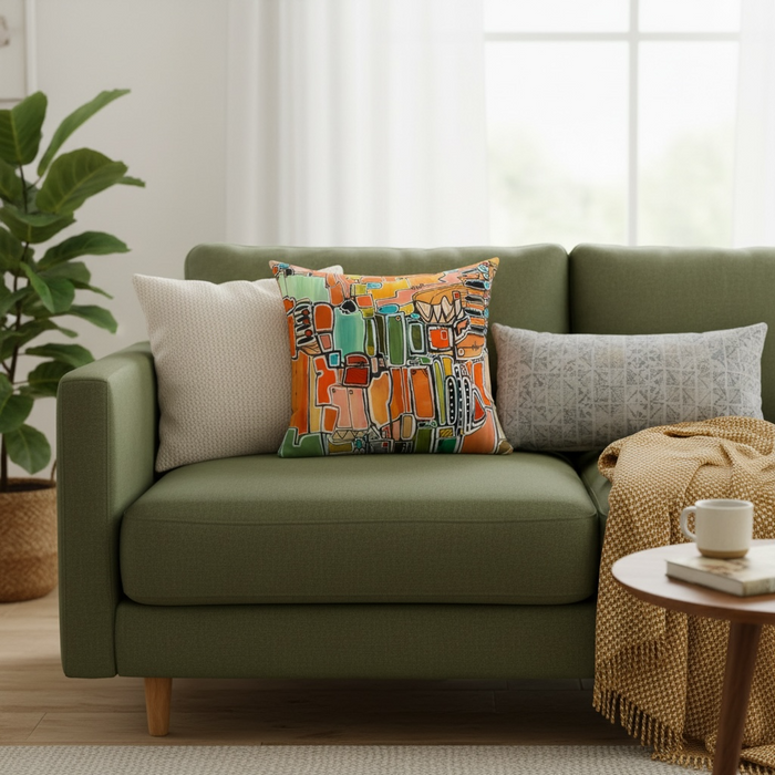 Abstract Orange Geometric  Mid Century Modern Throw Pillow