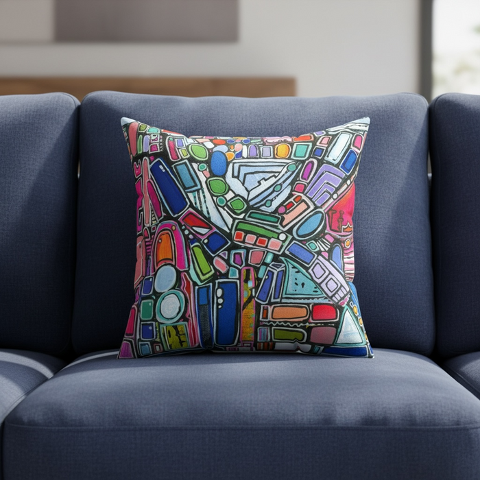 Colorful Mosaic Abstract Decorative Pillow - Geometric Art Square Pillow