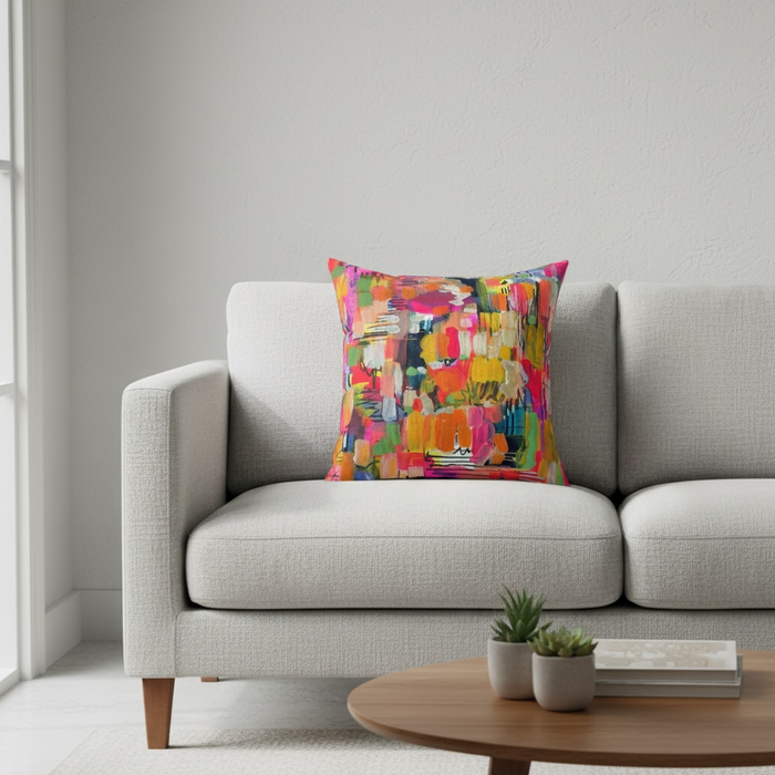 Color Burst Abstract Throw Pillow — Bright Modern Art Decorative Cushion