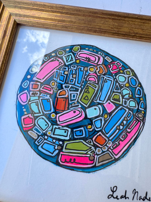 Mini Teal World- Original Painting by Leah Nadeau