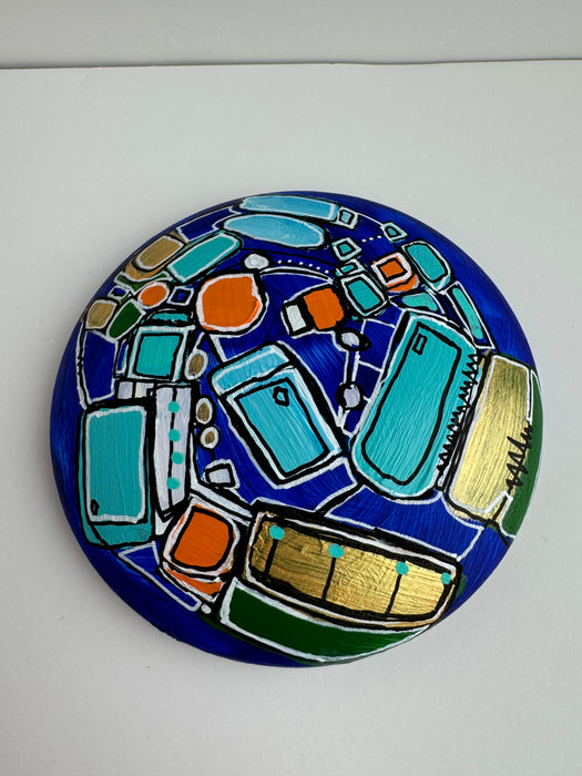 Blue, Teal and Gold Hand-Painted Round Ceramic Box