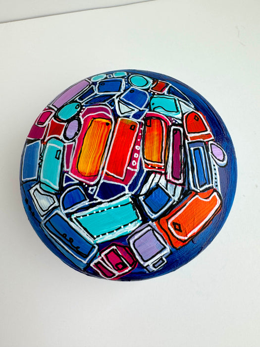 Blue, Orange and Teal Hand-Painted Round Ceramic Box