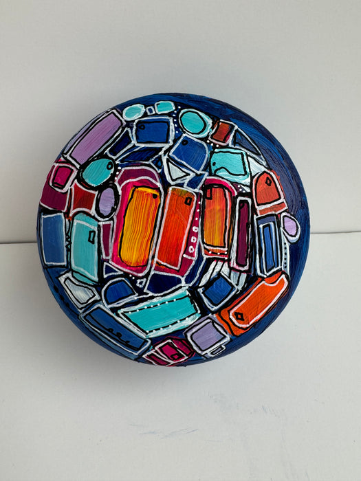 Blue, Orange and Teal Hand-Painted Round Ceramic Box