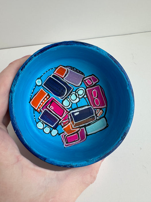 Blue, Orange and Teal Hand-Painted Round Ceramic Box