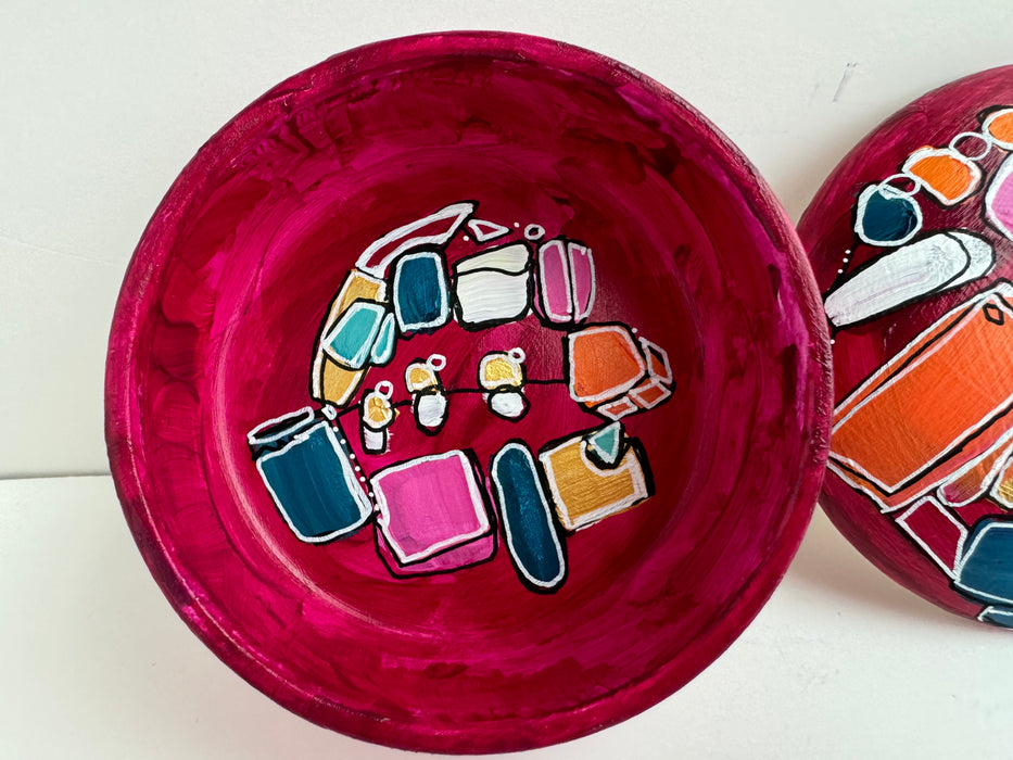 Magenta and Teal Hand-Painted Round Ceramic Box