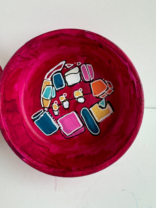 Magenta and Teal Hand-Painted Round Ceramic Box