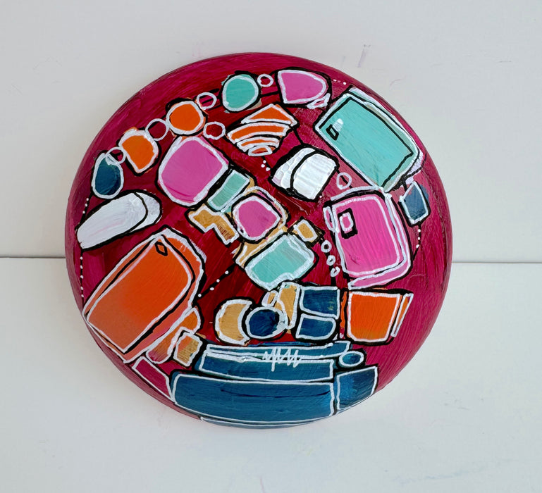 Magenta and Teal Hand-Painted Round Ceramic Box