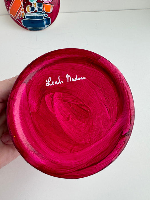 Magenta and Teal Hand-Painted Round Ceramic Box