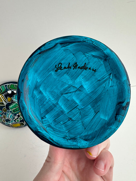 Turquoise and Green Hand-painted Round Ceramic Box