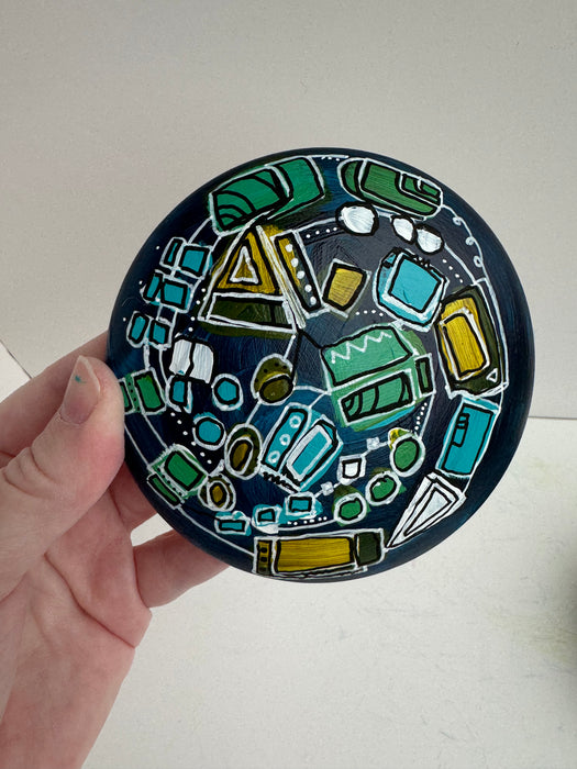 Turquoise and Green Hand-painted Round Ceramic Box