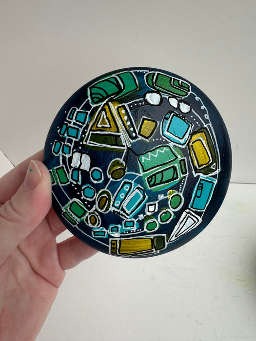 Turquoise and Green Hand-painted Round Ceramic Box