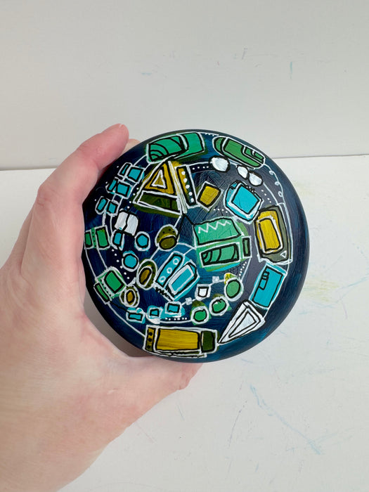 Turquoise and Green Hand-painted Round Ceramic Box