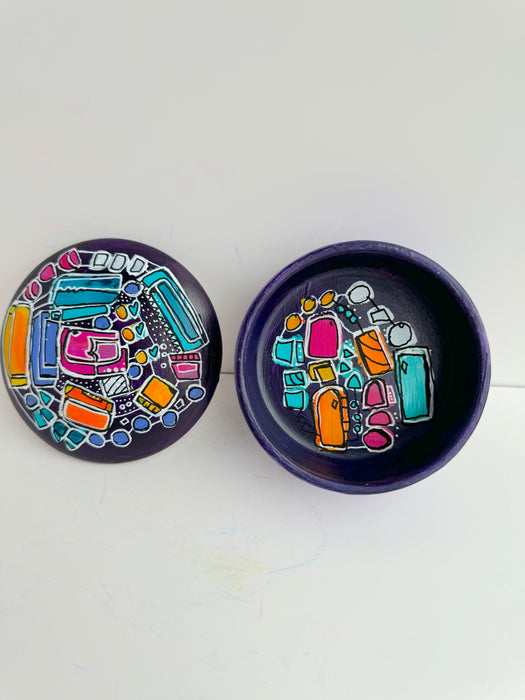 Purple Neon Hand-painted Round Ceramic Box