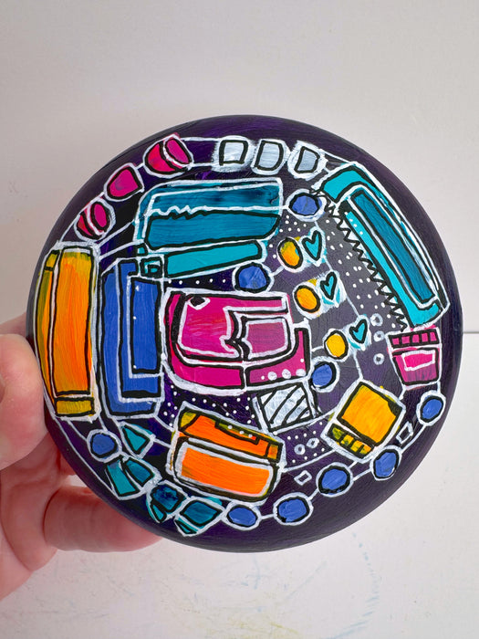 Purple Neon Hand-painted Round Ceramic Box