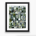 Framed abstract art print with geometric pattern on a white background