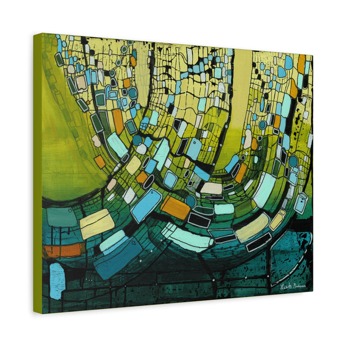 *NEW* Threads of Resilience | Mid Century Modern Abstract Geometric Wall Art | Blue & Green Canvas & Paper Print